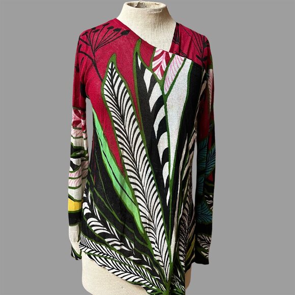 Desigual Jers Olten Sweater Open Cardigan Leaf Waterfall Artsy Maximalist - S - Picture 3 of 4